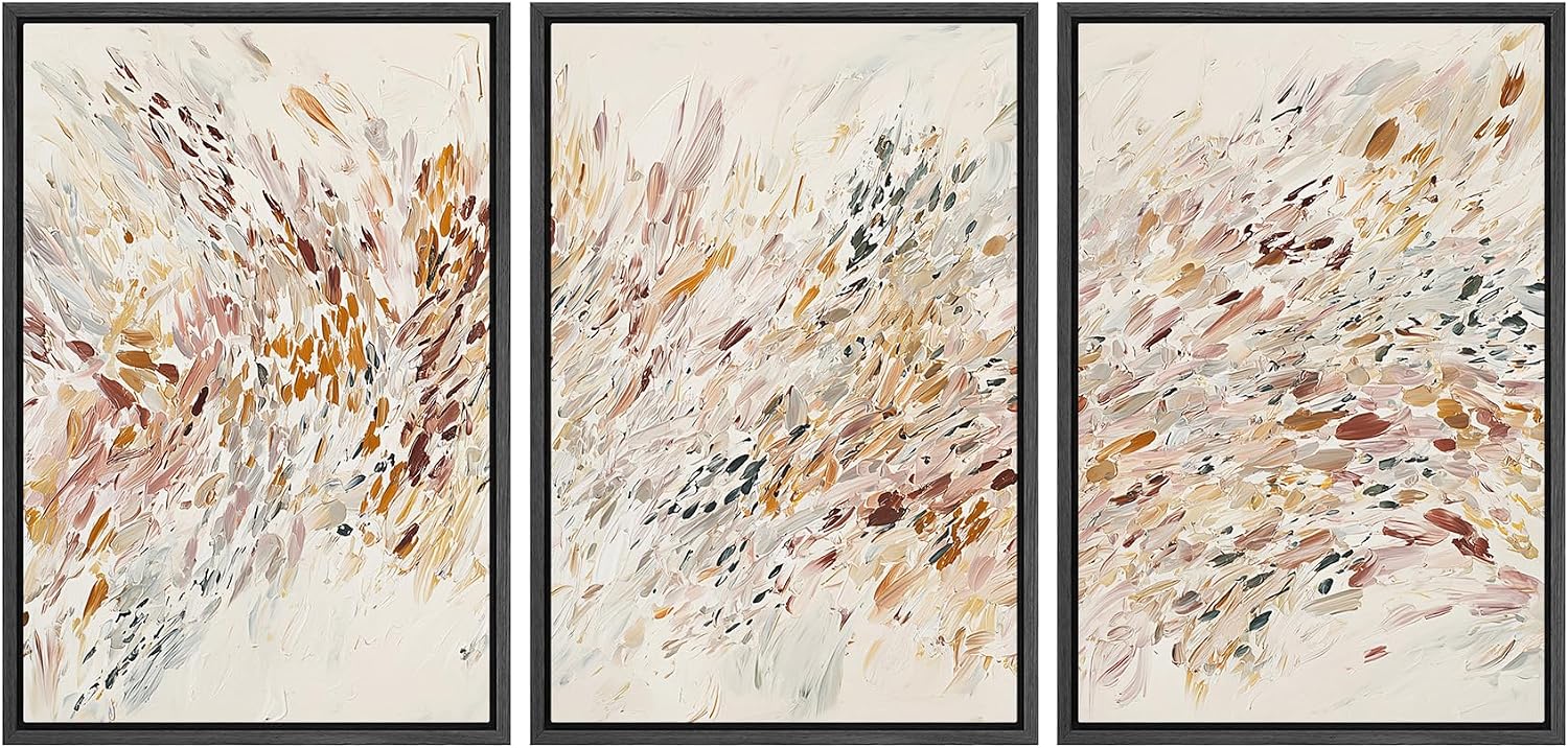 SIGNLEADER Framed Canvas Print Wall Art Set Neutral Abstract Brushstroke Motion Illustrations Minimal Decorative Bohemian for Living Room, Bedroom, Office - 24'x36'x3 Black
