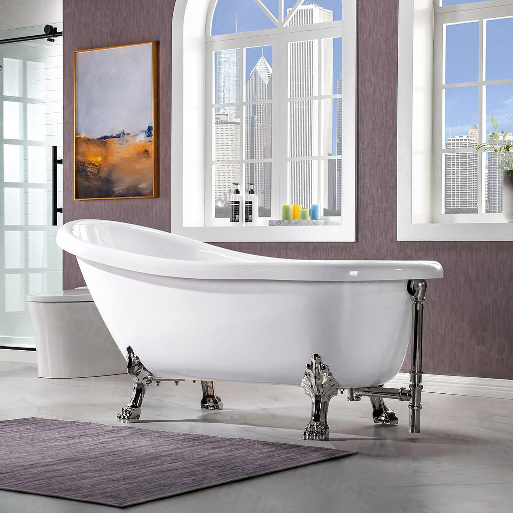WOODBRIDGE B0023-B/N-Feet+B/NDrain Bathtub, Brushed Nickel