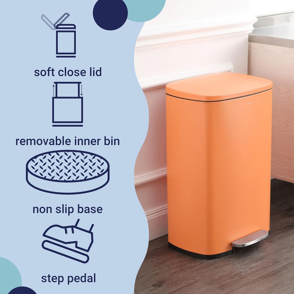 happimess HPM1006K Connor Rectangular 13-Gallon Trash Can with Soft-Close Lid and Free Mini Trash Can, Fingerprint Resistant, Modern, Minimalistic for Home, Kitchen, Office, Bathroom, Carrot Cake