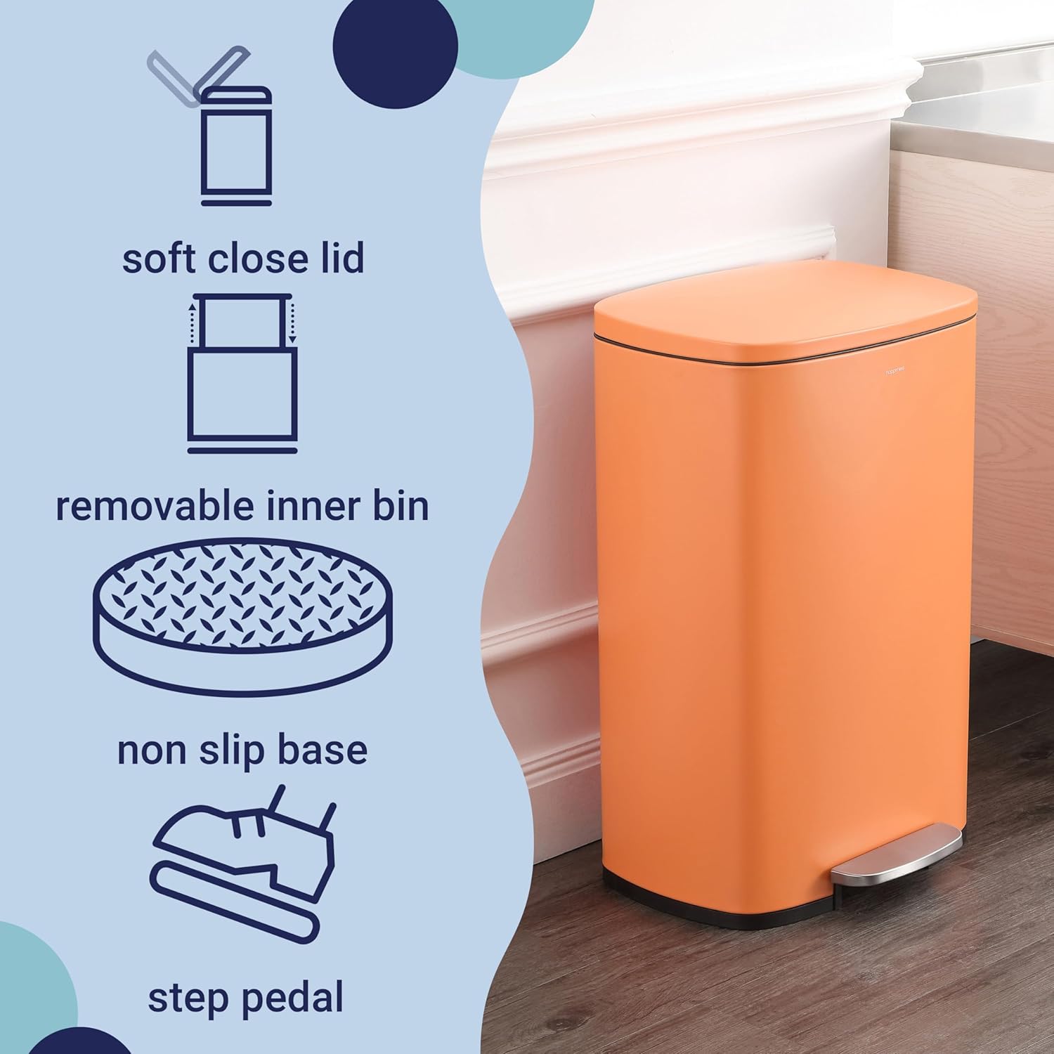 happimess HPM1006K Connor Rectangular 13-Gallon Trash Can with Soft-Close Lid and Free Mini Trash Can, Fingerprint Resistant, Modern, Minimalistic for Home, Kitchen, Office, Bathroom, Carrot Cake