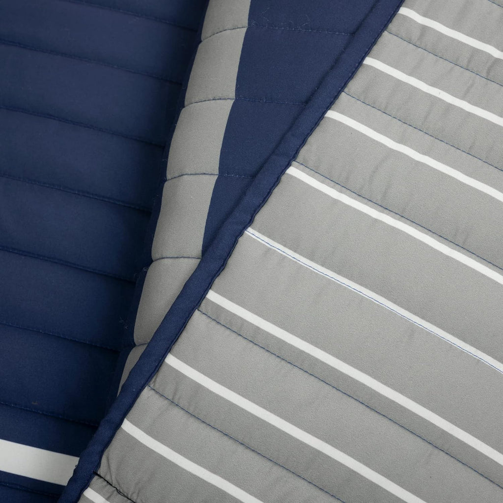 Lush Decor Baseball Game Reversible Quilt Queen Size 5 Piece Set Full/Queen Navy & Gray - Kids Bedding Set Full Quilt - Sports Decor - Baseball Bedding