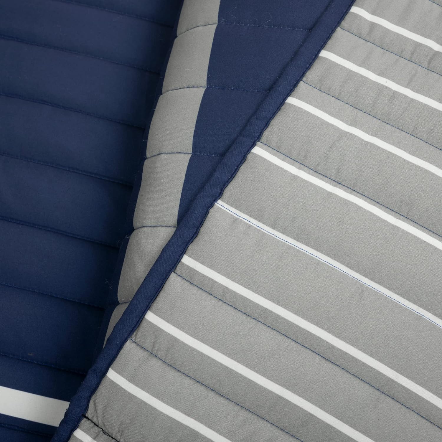 Lush Decor Baseball Game Reversible Quilt Queen Size 5 Piece Set Full/Queen Navy & Gray - Kids Bedding Set Full Quilt - Sports Decor - Baseball Bedding