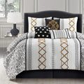 LANCO MODERN LIFESTYLE Black Gold Queen Comforter Set, 7 Pieces All Season Bedding Sets in a Bag with Geometric Terry Embroidered Comforter, Bed Skirt, Pillow Shams and Decorative Pillows