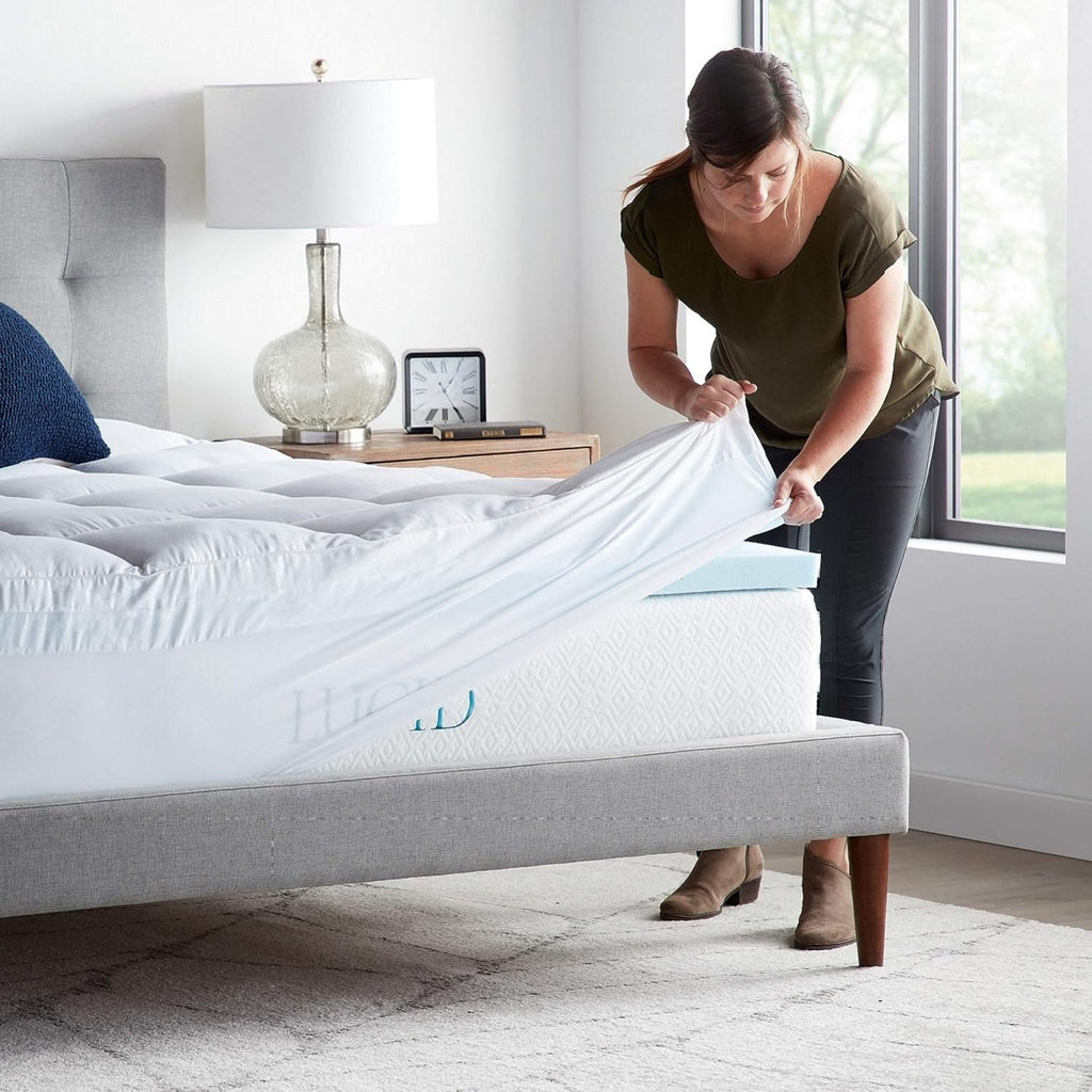 LUCID 4' Down Alternative & Gel Memory Foam Mattress Topper, Twin XL – Three Toppers in One – Fitted Sheet Style, 100% Cotton