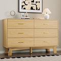 BORNOON Dresser for Bedroom with 6-Drawer, 47.2' Modern Chest of Drawers with Metal Handles, X-Shape Base & Adjustable Center Leg, Anti-Tip Closet Organizers and Storage