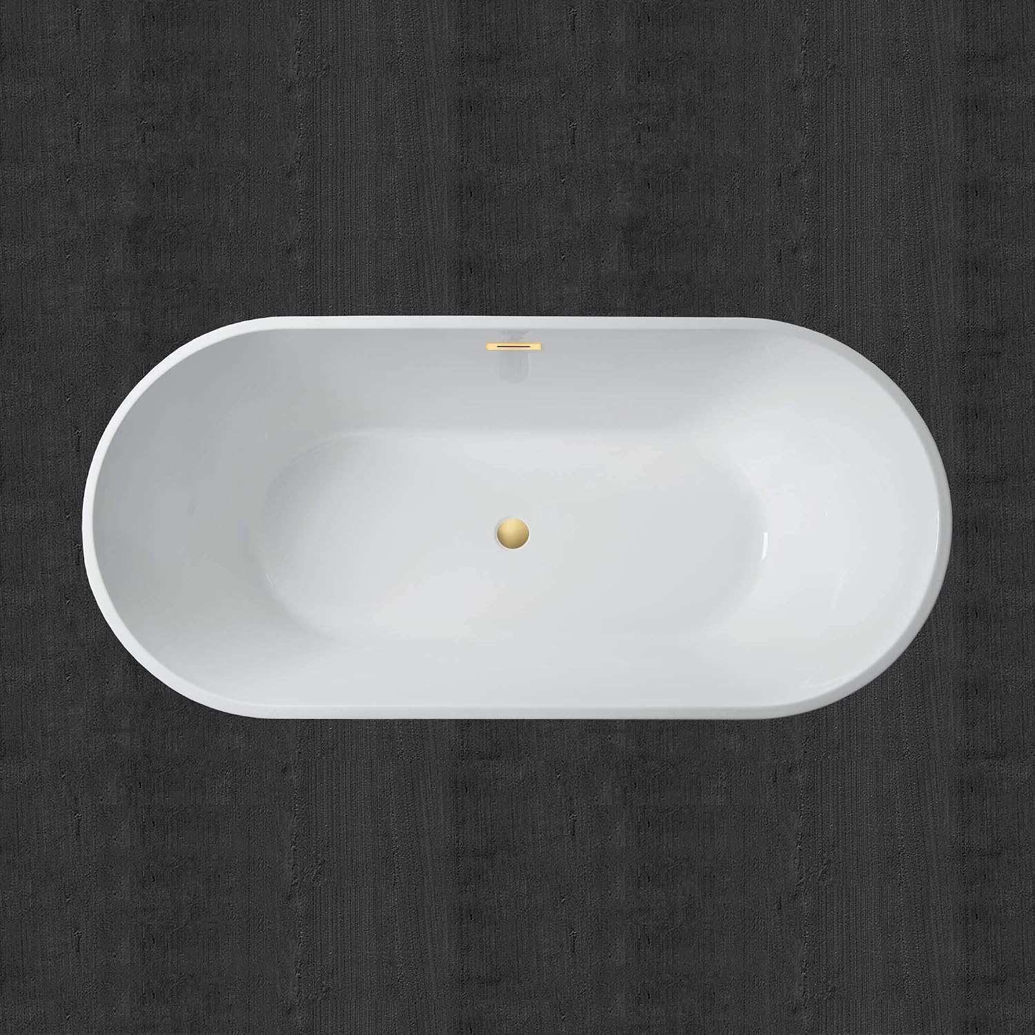 WOODBRIDGE 67' Acrylic Freestanding Bathtub Contemporary Soaking White Tub with Brushed Gold Overflow and Drain，B0013-BG