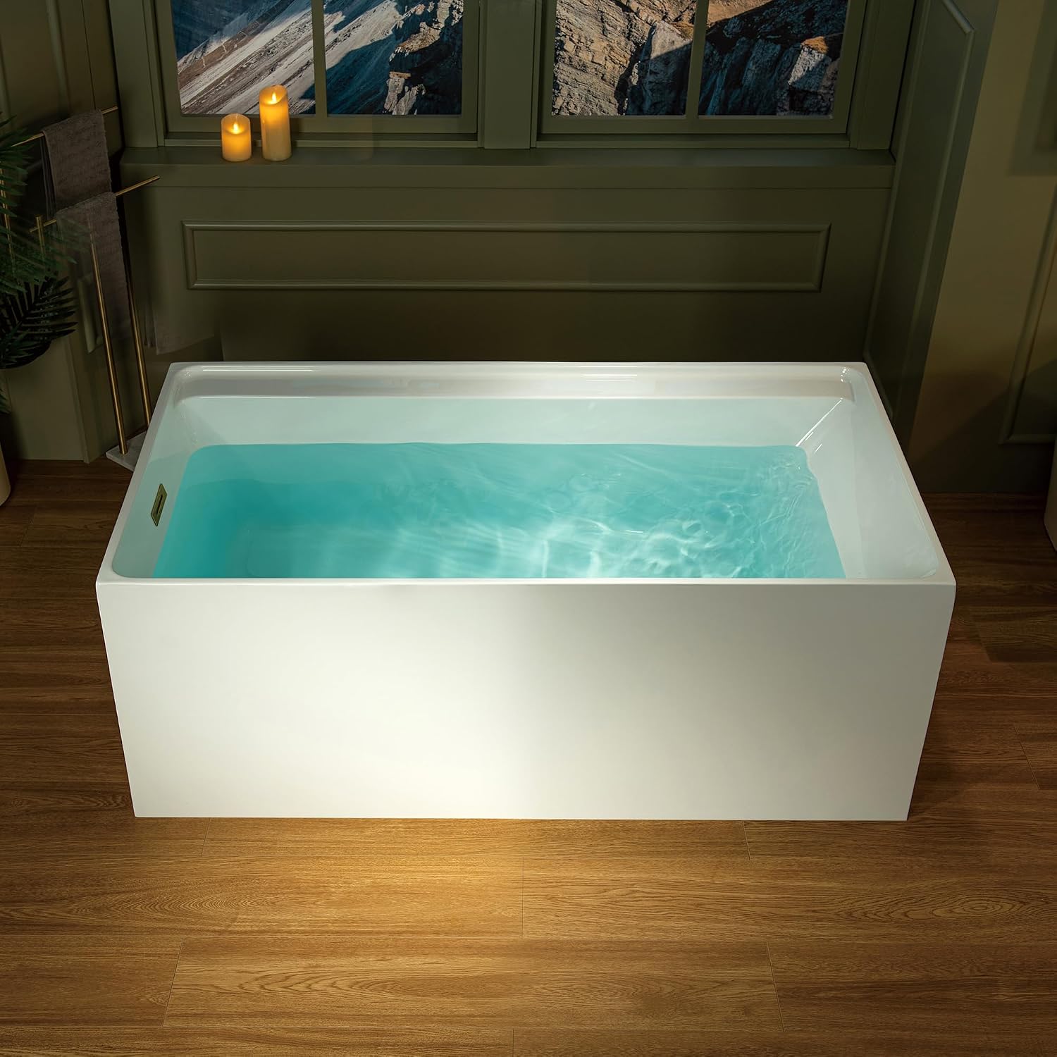 WOODBRIDGE 59' L x 29-1/2' W Freestanding Contemporary Soaking Bathtub with Brushed Gold Drain & Overflow, White, B5910-BG