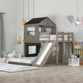 MERITLINE House Bed Bunk Beds with Slide Twin Over Full Size Bunk Bed Frame with Slide,Wooden Playhouse - Design Slide Bunk Beds Twin Over Full Bunk for Boys and Girls