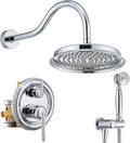 Shower System with Rain Shower Head, Handheld Spray, Rough-in Valve and Trim Kit 9 Inch Bathroom Luxury Rain Mixer Shower Complete Combo Set Wall Mounted High Pressure Shower Faucet Set Chrome