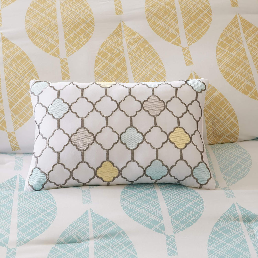Madison Park Essentials Central Park Bed in a Bag Comforter, Vibrant Color Design All Season Down Alternative Cover with Complete Cotton Sheet Set, Queen(90'x90'), Leaf Yellow/Aqua