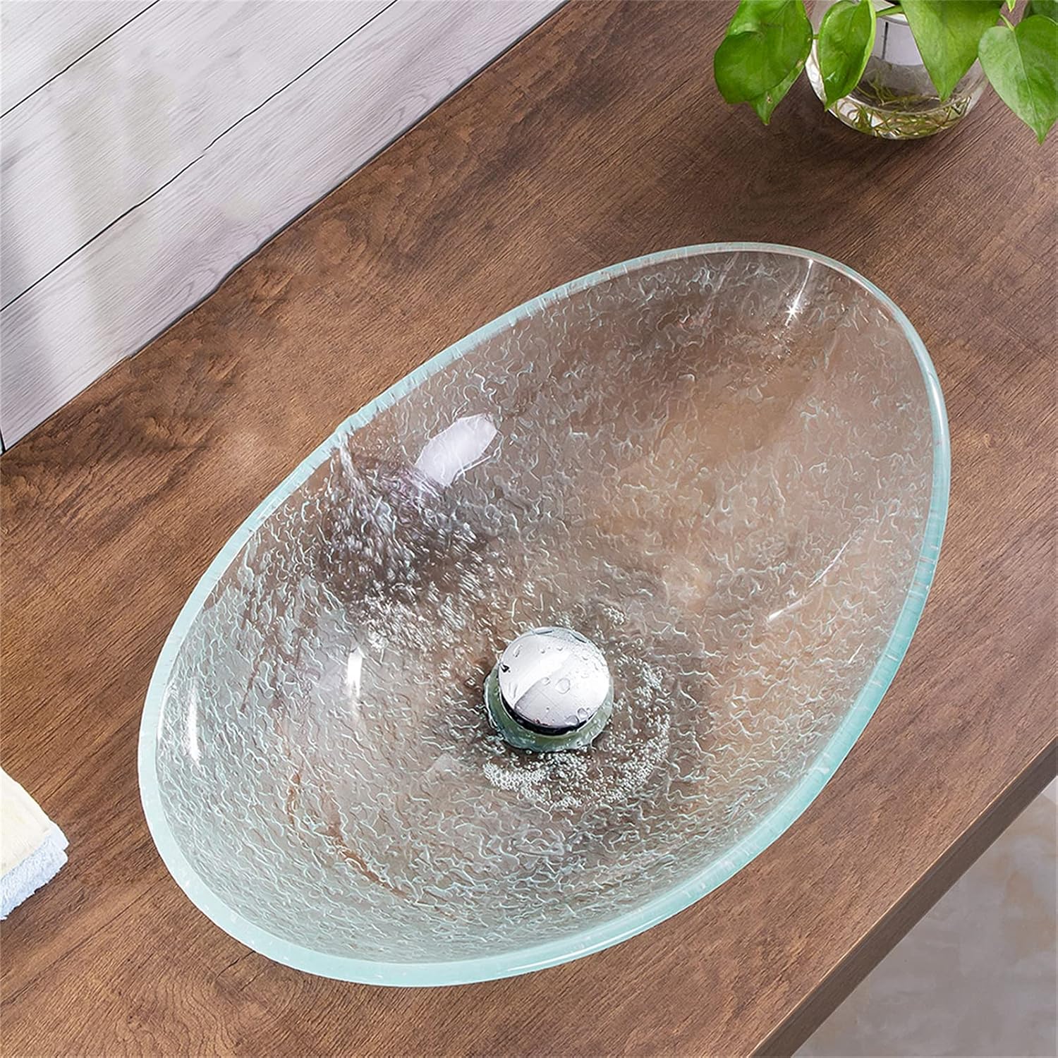 Tempered Glass Vessel Bowl Sink, Top Mount Installation Bathroom Sinks Above Counter, Oval Boat Vanity Countertop Sink Bowl with Chrome Faucet,Single Basin Set (Single Basin)