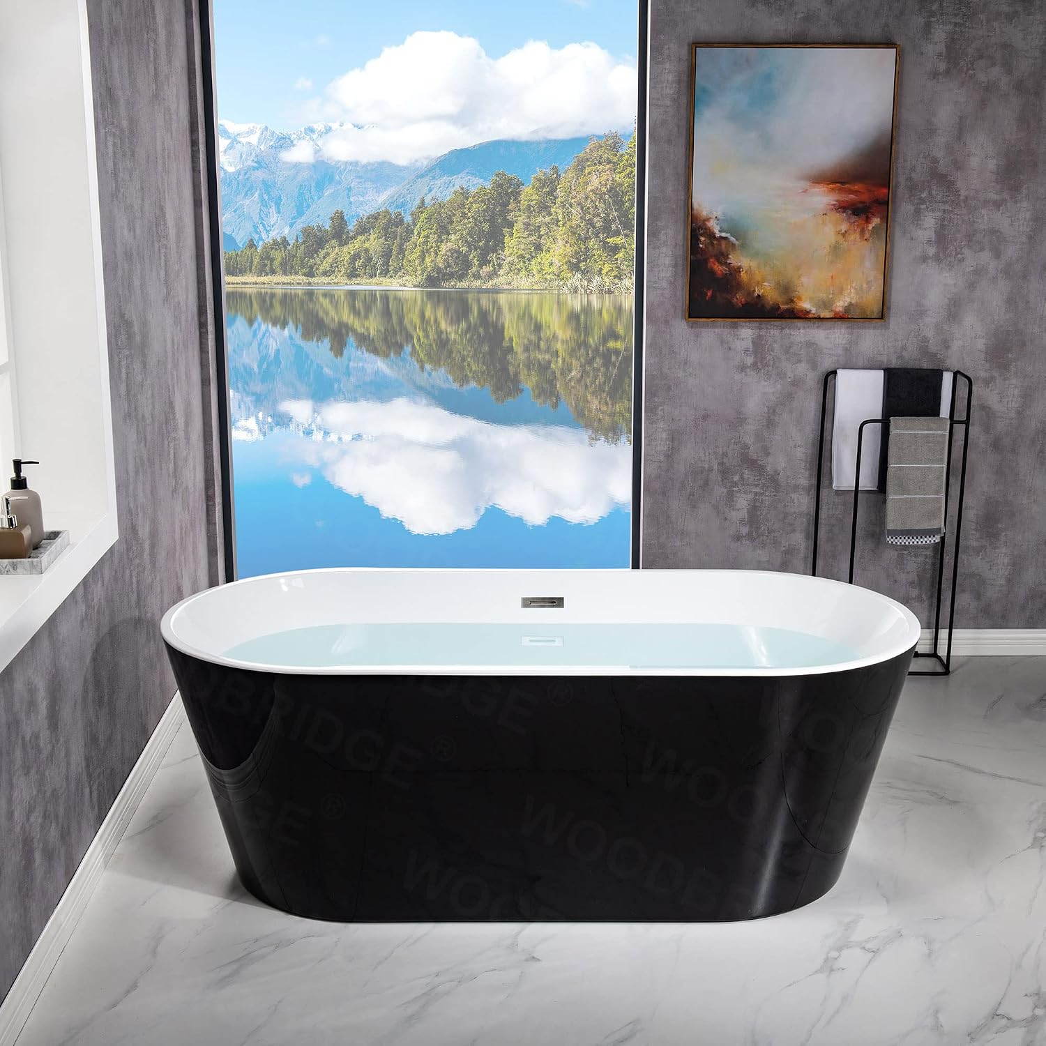 WOODBRIDGE 67' Acrylic Freestanding Bathtub Contemporary Soaking Tub, Black Acrylic(Brushed Nickel Drain/Overflow),BTA1813-BN