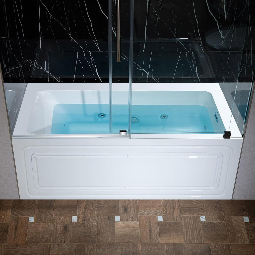WOODBRIDGE 60' x 30' Alcove Acrylic Rectangular Whirlpool Heated Jetted Tub in White with right Drain, Polished Chrome Finish, BS666-R-CH01