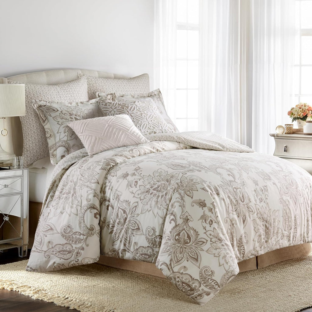 Levtex Home - Bennett Taupe Comforter Set - Twin Comforter + One Standard Pillow Cases - Floral Paisley - Taupe and Cream - Comforter (68 x 88in.) and Pillow Case (26 x 20in.) - Cotton