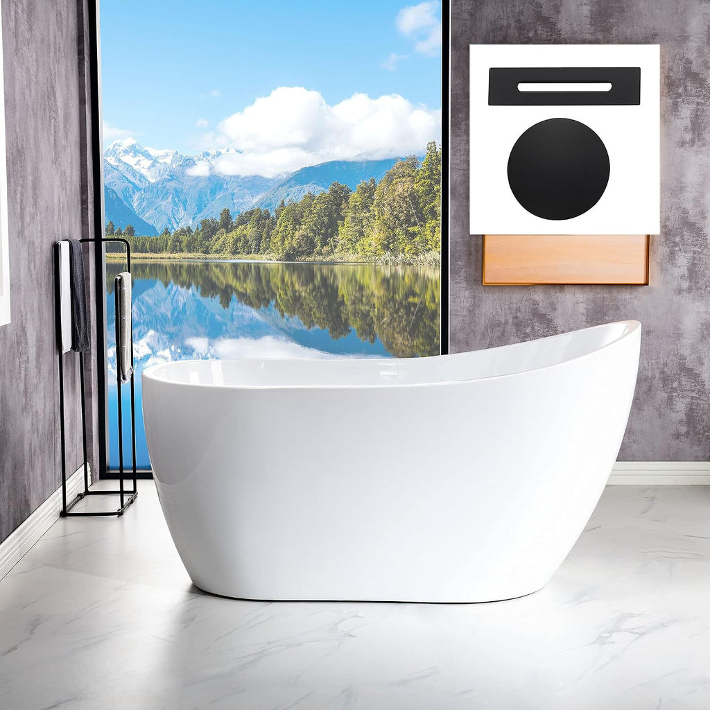WOODBRIDGE 54'Acrylic Freestanding Bathtub Contemporary Soaking Tub,White Acrylic,Matte Black Drain/Overflow,B 0006-MB