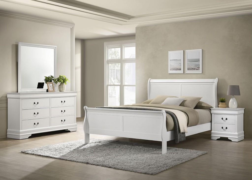 Coaster Home Furnishings Louis Philippe Traditional 4-Piece Bedroom Set Queen Size Sleigh Bed Frame 47-inch Headboard White 202441Q-S4