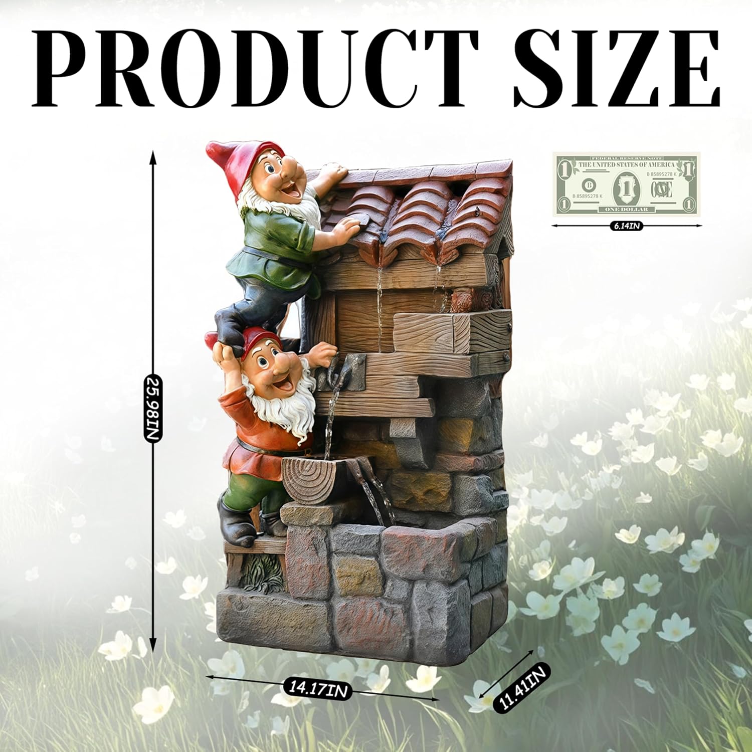 Top Outdoor Water Fountain Outside, Garden Water Fountain Decor for Gardens, Landscaping, Patios, Lawns (A)