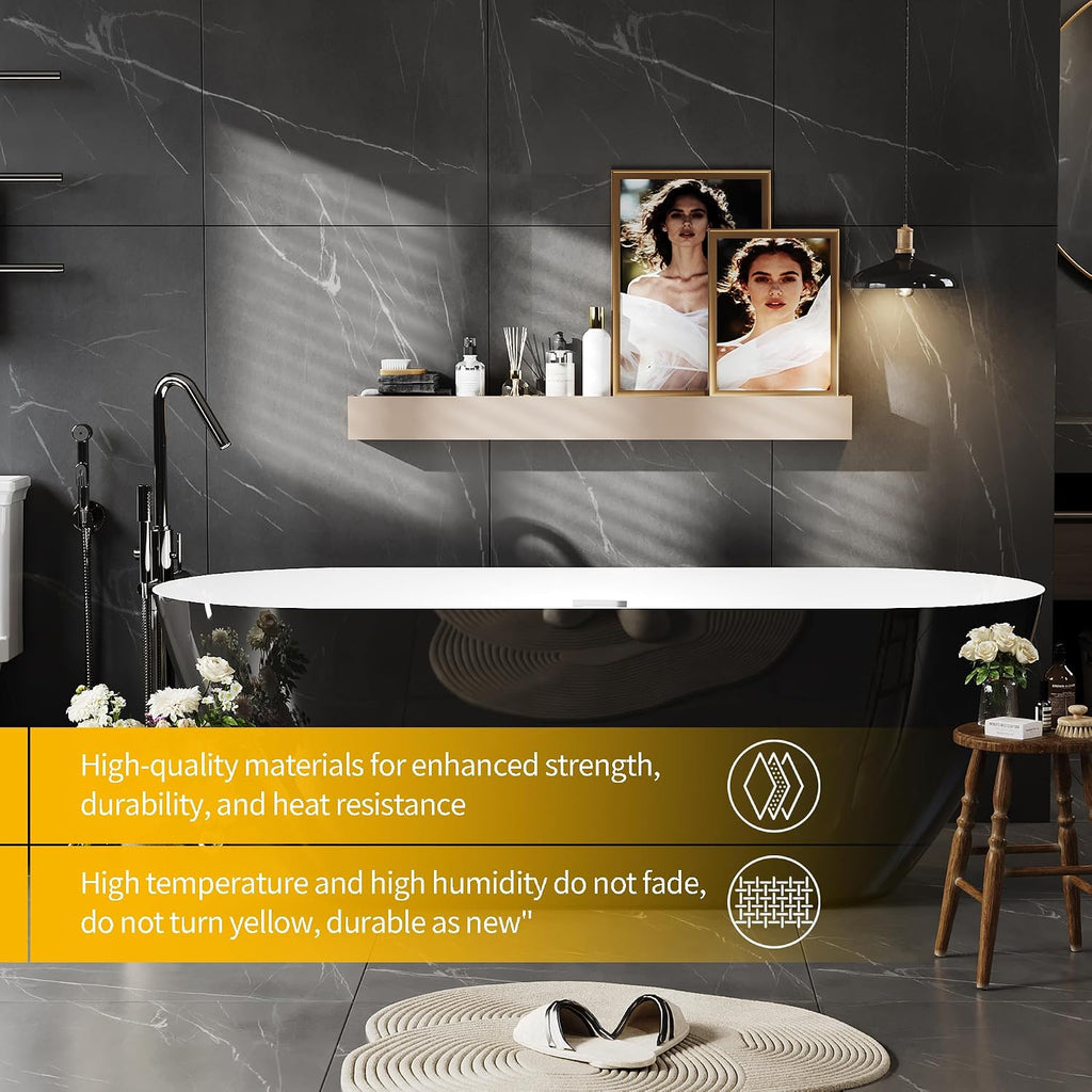 GarveeHome 67 Inch Acrylic Freestanding Bathtub, Deep Soaking Tub with White Interior Black Exterior, Modern Oval Stand Alone Bath Tub for Bathroom, Non-Slip, Easy Install, Chrome Overflow & Drain