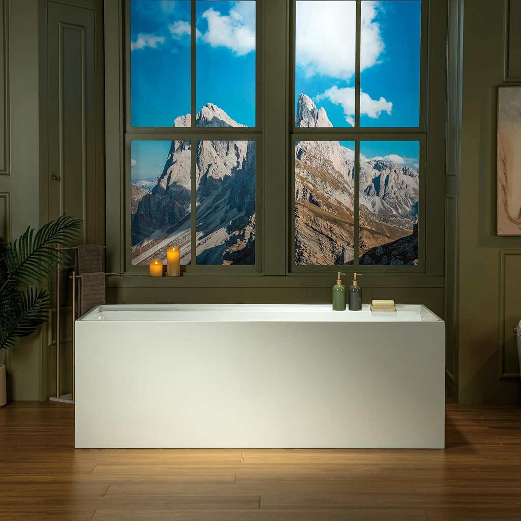 WOODBRIDGE 66-7/8' L x 31-1/2' W Freestanding Contemporary Soaking Bathtub with Brushed Gold Drain & Overflow, White, B6710-BG