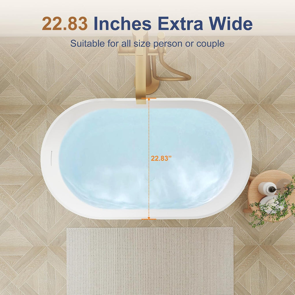 SJ Star&Jane Solid Surface Japanese Soaking Tub, 39' Small Freestanding Bathtub, Stone Resin Deep Soak Stand Alone Tub for Small Bathroom, Matte White Compact Modern Bath Tub