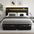 CIKUNASI Full Size Bed Frame with Headboard and Storage Drawers Platform Bed Frame with Storage Chargin Station LED Light Bedframe Heavy Duty No Box Spring Needed