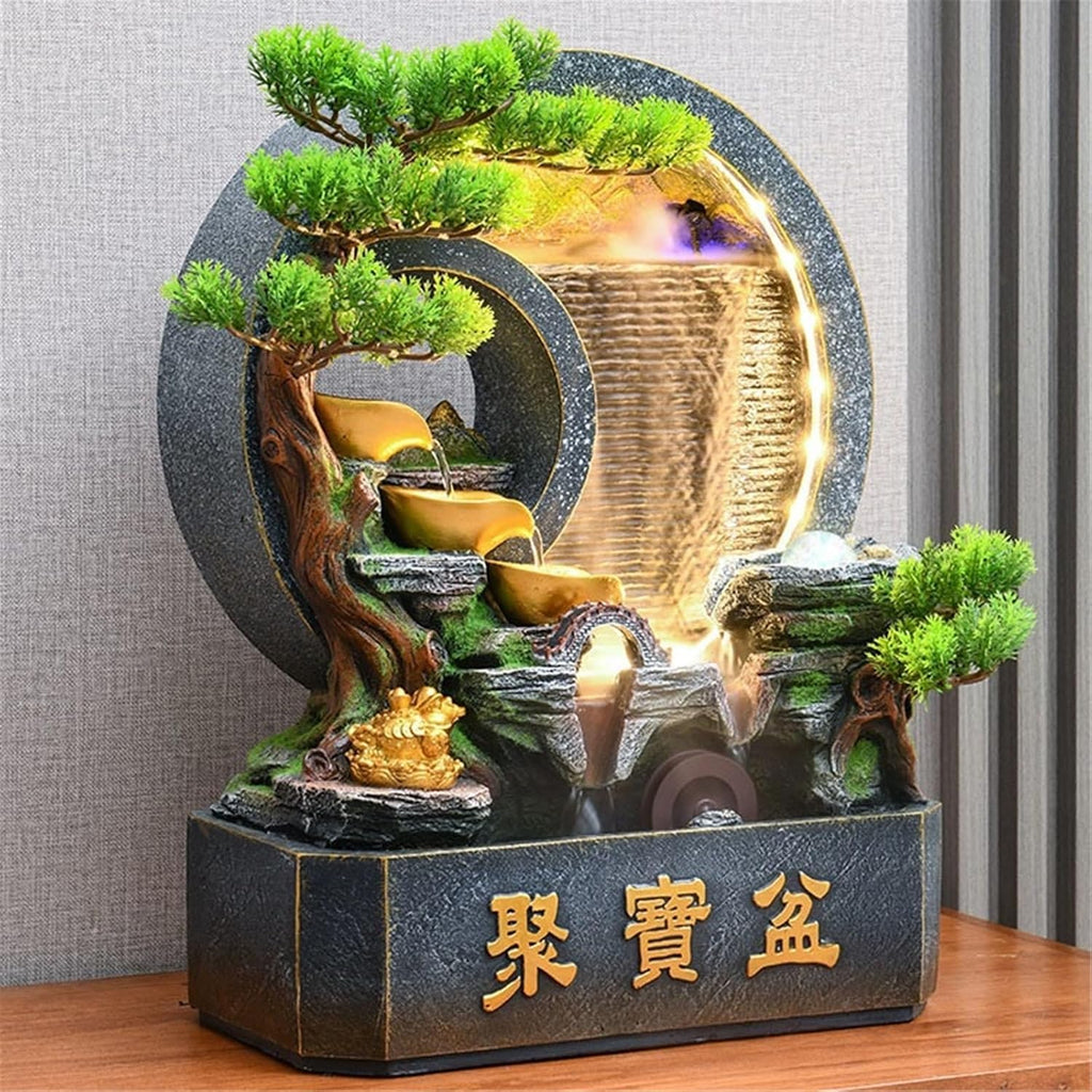 Tabletop Chinese Rockery Curtain Wall Water Ornaments Tabletop Fountain for Home Office Decoration Decor
