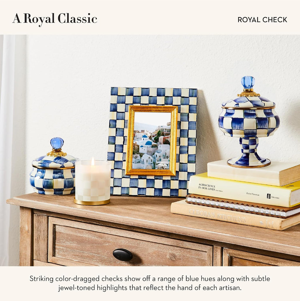 MACKENZIE-CHILDS Enamel Curiosity Pot, Decorative Container for Home Decor, Blue-and-White Royal Check