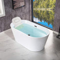 WOODBRIDGE 59' Freestanding White Acylic Soaking Bathtub with White Pillow,Drain and Overflow in Matte Black,BTA1514 -MB-Drain &O+ Pillow