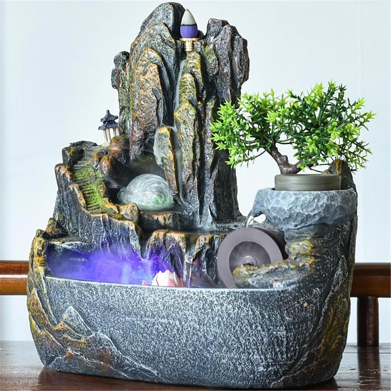 Tabletop Rockery Stream Tabletop Fountain, Meditation Indoor Waterfall for Home Office Decor(Medium)