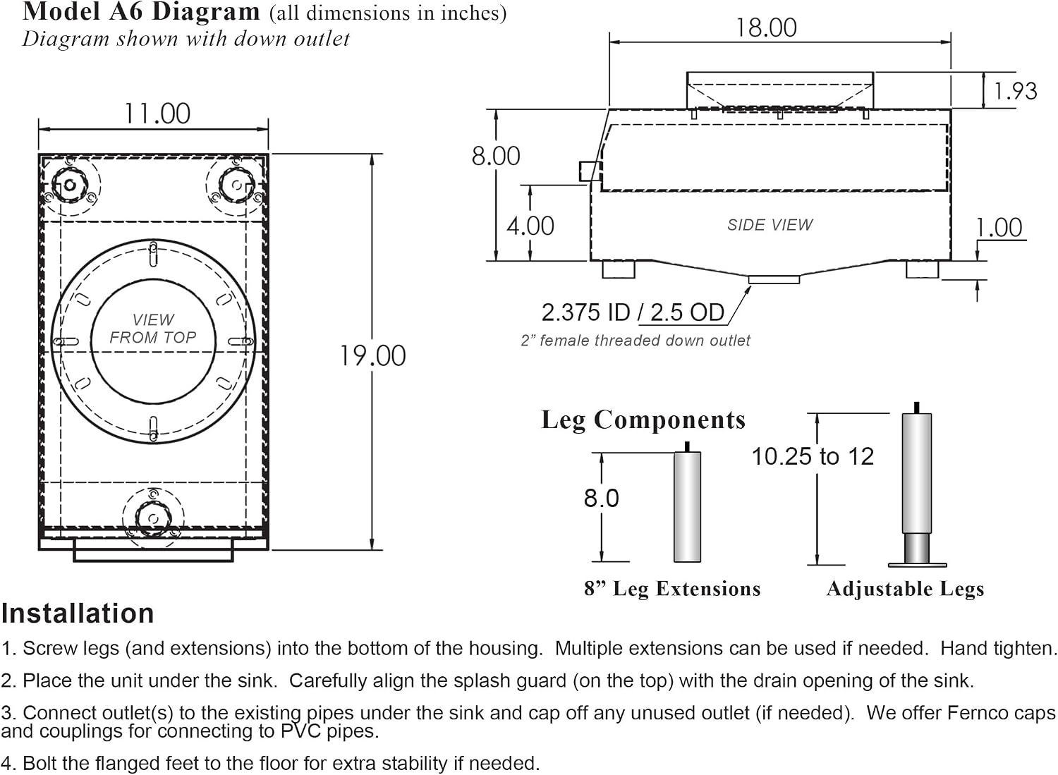Restaurant Garbage Disposal Replacement Unit to collect food scrap from compartment sinks | down outlet | The Garbage Gobbler