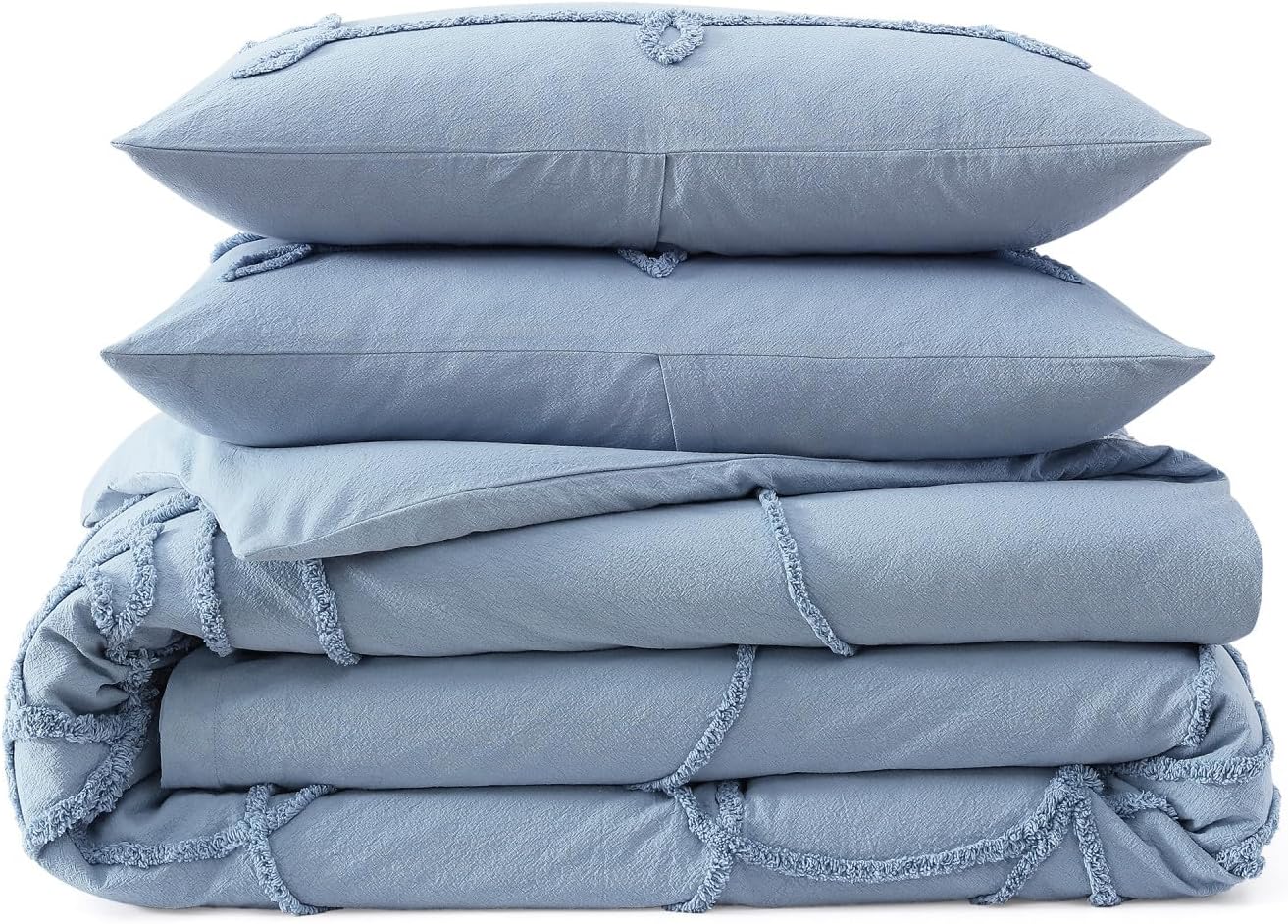 Peri Home 100% Cotton 3-Piece Comforter and Sham Set, King, Blue Retro Scroll