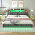 CSZZD King Size Bed Frame and Bookcase Storage Headboard, LED Upholstered Platform Bed Frame with USB Charging Station, Heavy Duty Metal Slats, No Box Spring Needed, Easy Assembly, Oak Gray