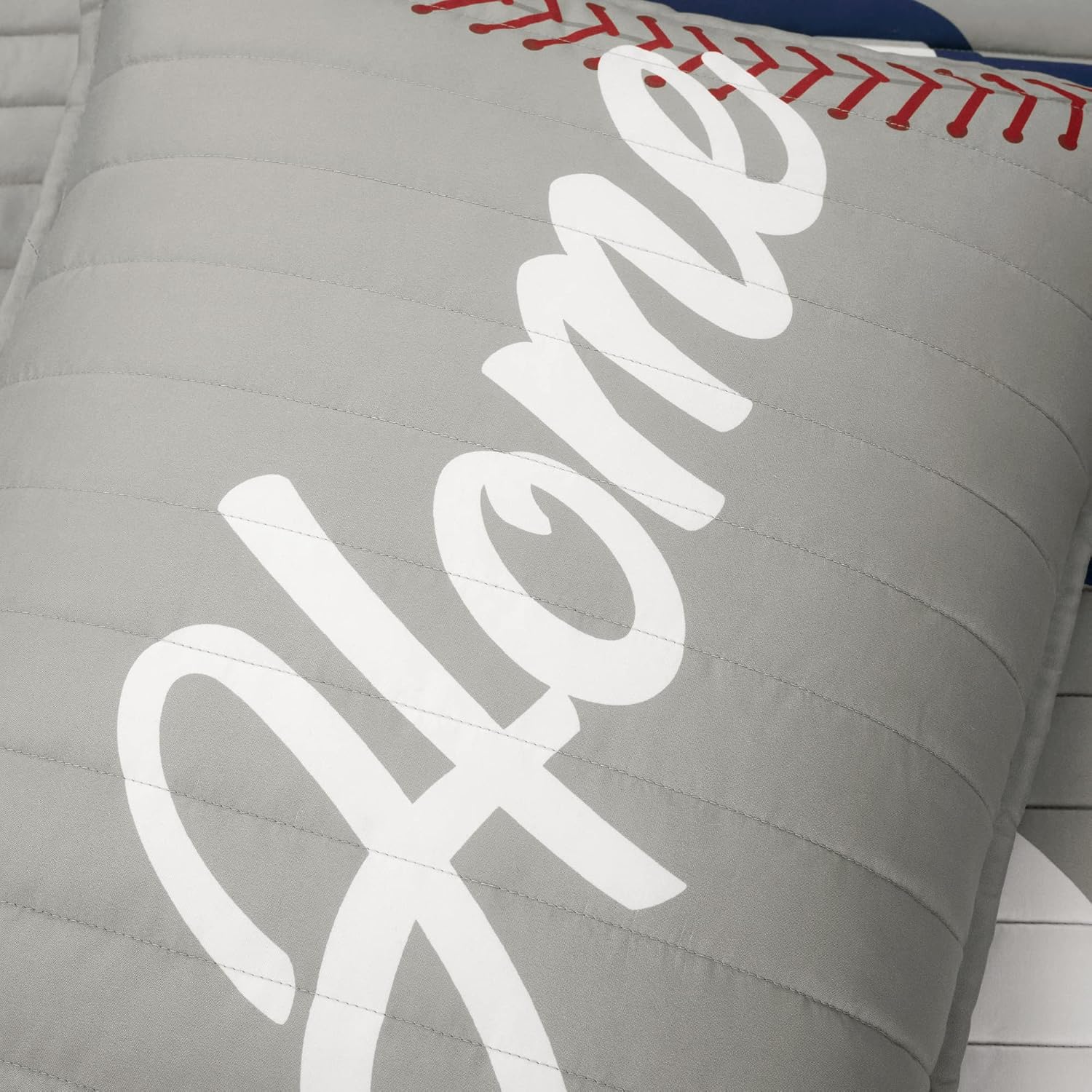 Lush Decor Baseball Game Reversible Quilt Queen Size 5 Piece Set Full/Queen Gray & Navy - Kids Bedding Set Full Quilt - Sports Decor - Baseball Bedding