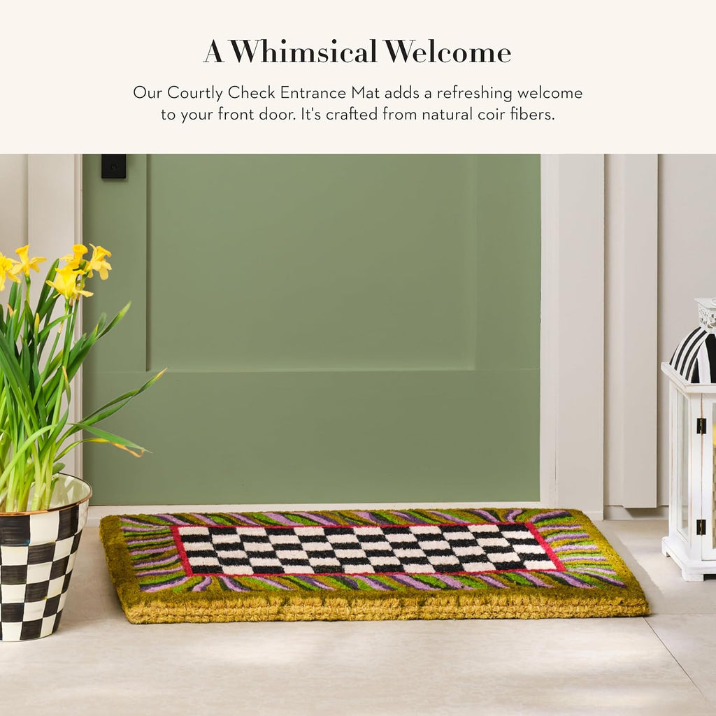MACKENZIE-CHILDS Entrance Mat, Decorative Outdoor Front-Door Mat, Coir Doormat, Black-and-White Courtly Check