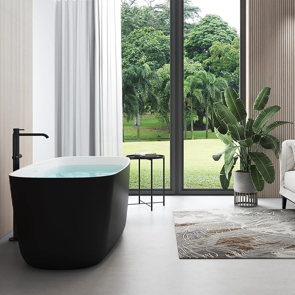 59' Lucite Acrylic Freestanding Bathtub, Rectangular Shape Contemporary Soaking Tub with Toe-tap Chrome Center Drain, Slotted Overflow, cUPC Certified, Matte Black