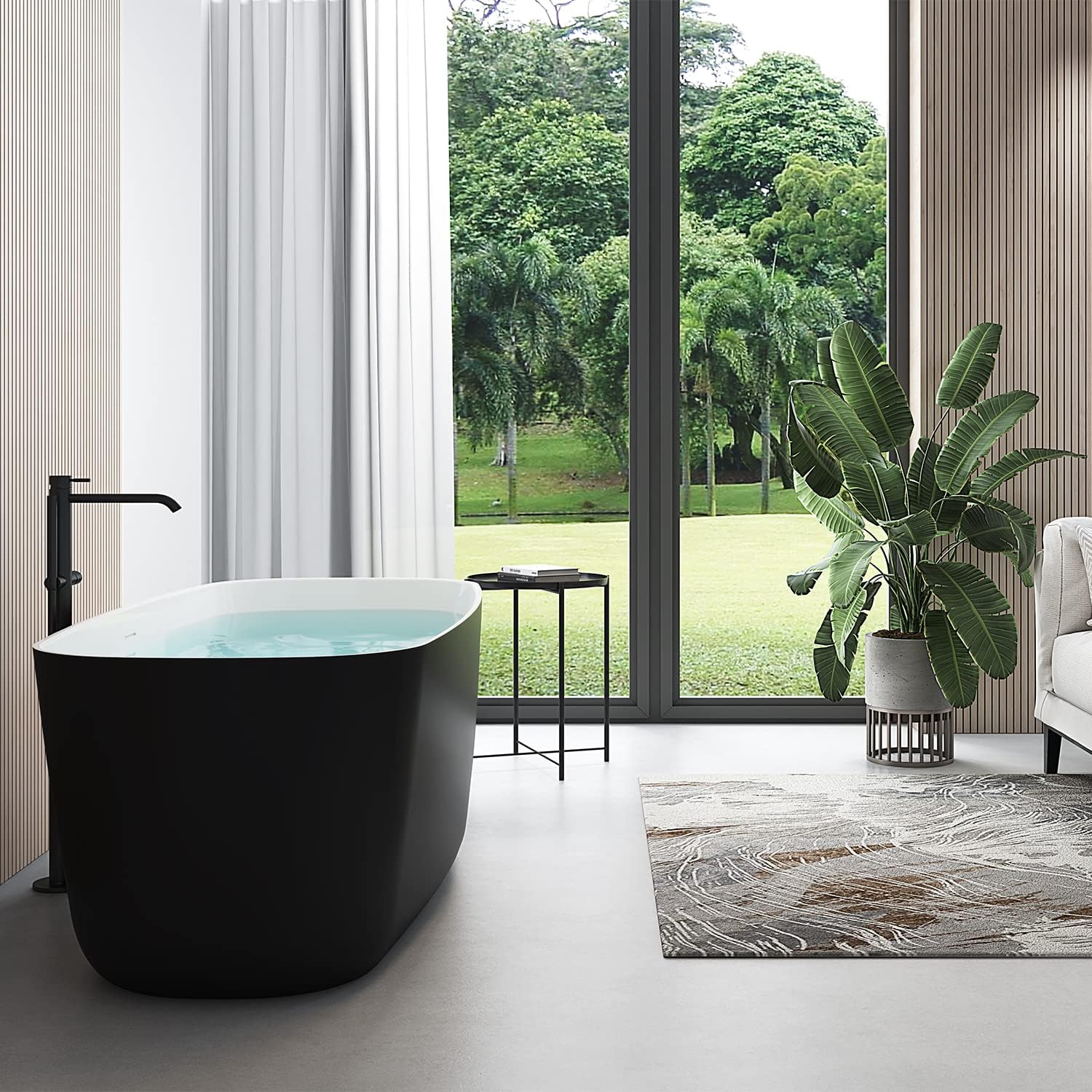 59' Lucite Acrylic Freestanding Bathtub, Rectangular Shape Contemporary Soaking Tub with Toe-tap Chrome Center Drain, Slotted Overflow, cUPC Certified, Matte Black