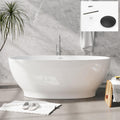 FerdY Koh Samui 65' Freestanding Bathtub, Elegant Oval Shape, Double Walled Insulation Bathtub with Center Matte Black Drain & Minimalist Linear Design Overflow