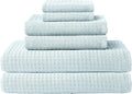 UCHINO Waffle Twist Cotton Weave Towel Set for Bathroom – 2 Bath, 2 Hand, 2 Washcloths, Lightweight Absorbent Quick Dry Honeycomb Texture Solid Terry Loop Reverse, 6 Piece, Ocean