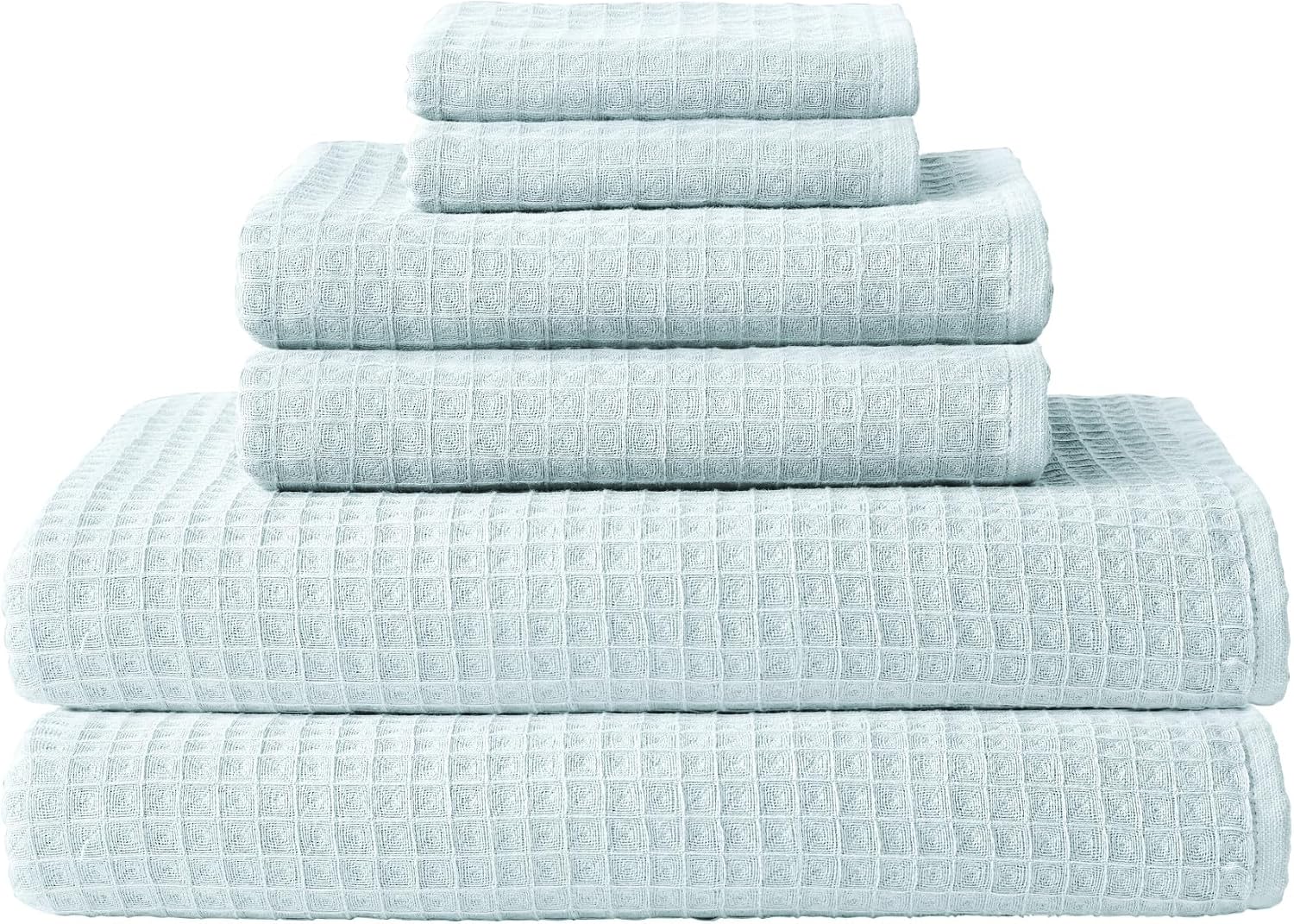 UCHINO Waffle Twist Cotton Weave Towel Set for Bathroom – 2 Bath, 2 Hand, 2 Washcloths, Lightweight Absorbent Quick Dry Honeycomb Texture Solid Terry Loop Reverse, 6 Piece, Ocean