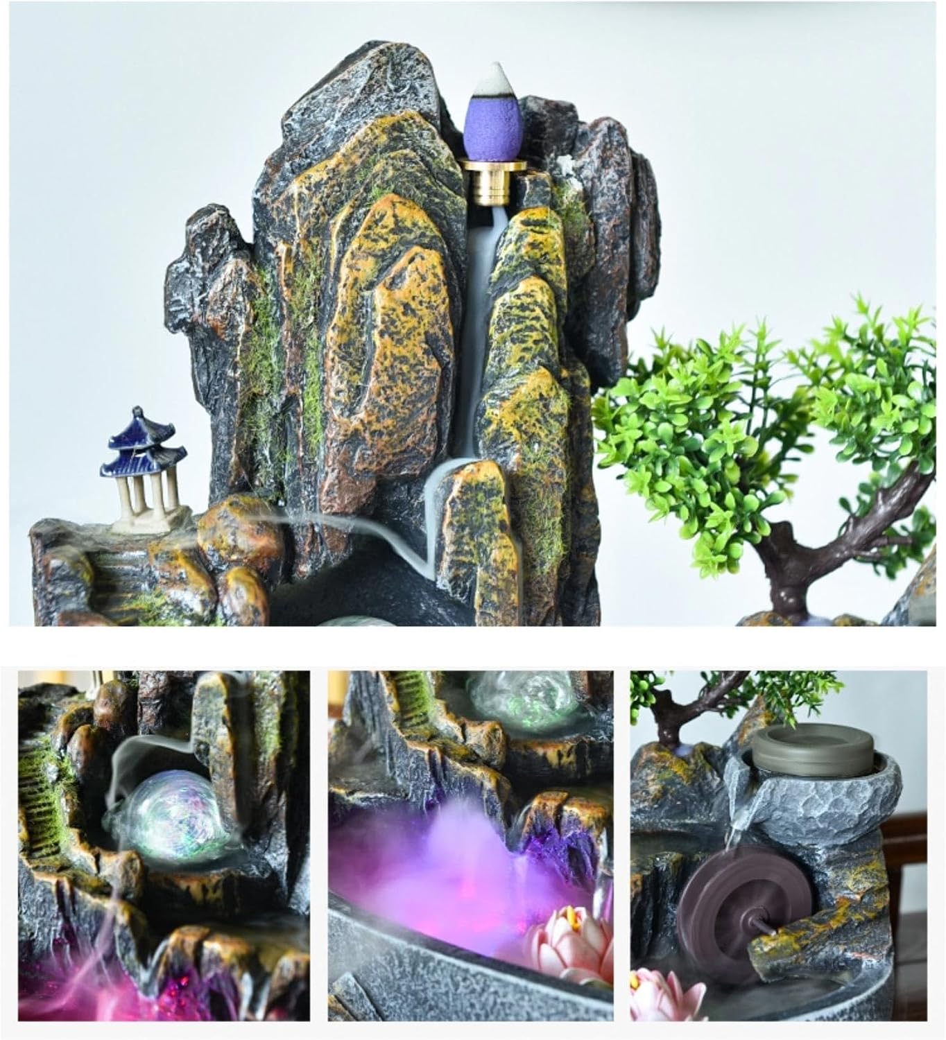 Tabletop Rockery Stream Tabletop Fountain, Meditation Indoor Waterfall for Home Office Decor(Large)