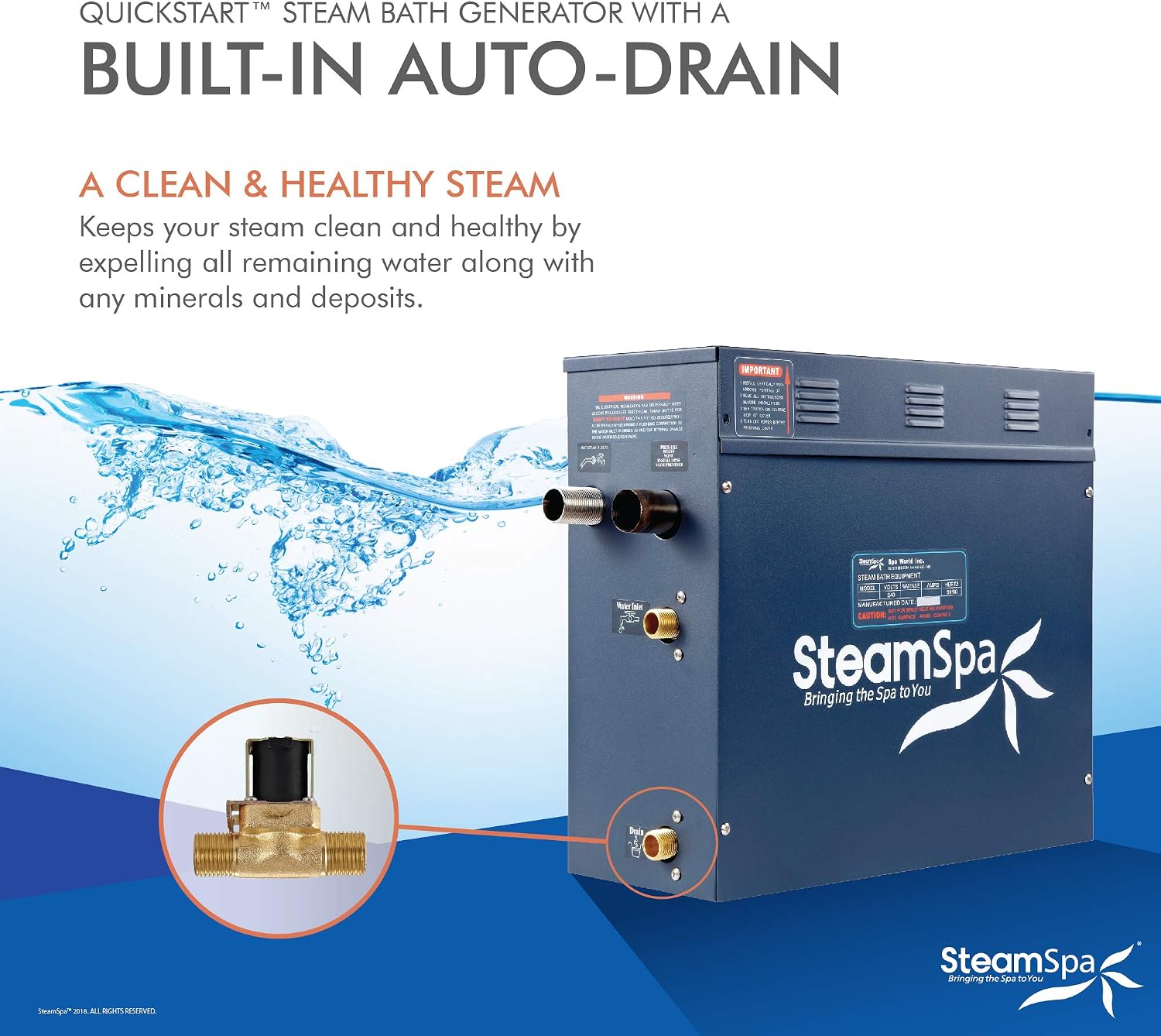7.5kW Steam Sauna Generator Premium Bundle 240V Steam Generator with Touch Pad Control, Steamheads, Pressure Relief Valve, Built-in Auto Drain and Plumber Quick Install Kit PRT750CH-A
