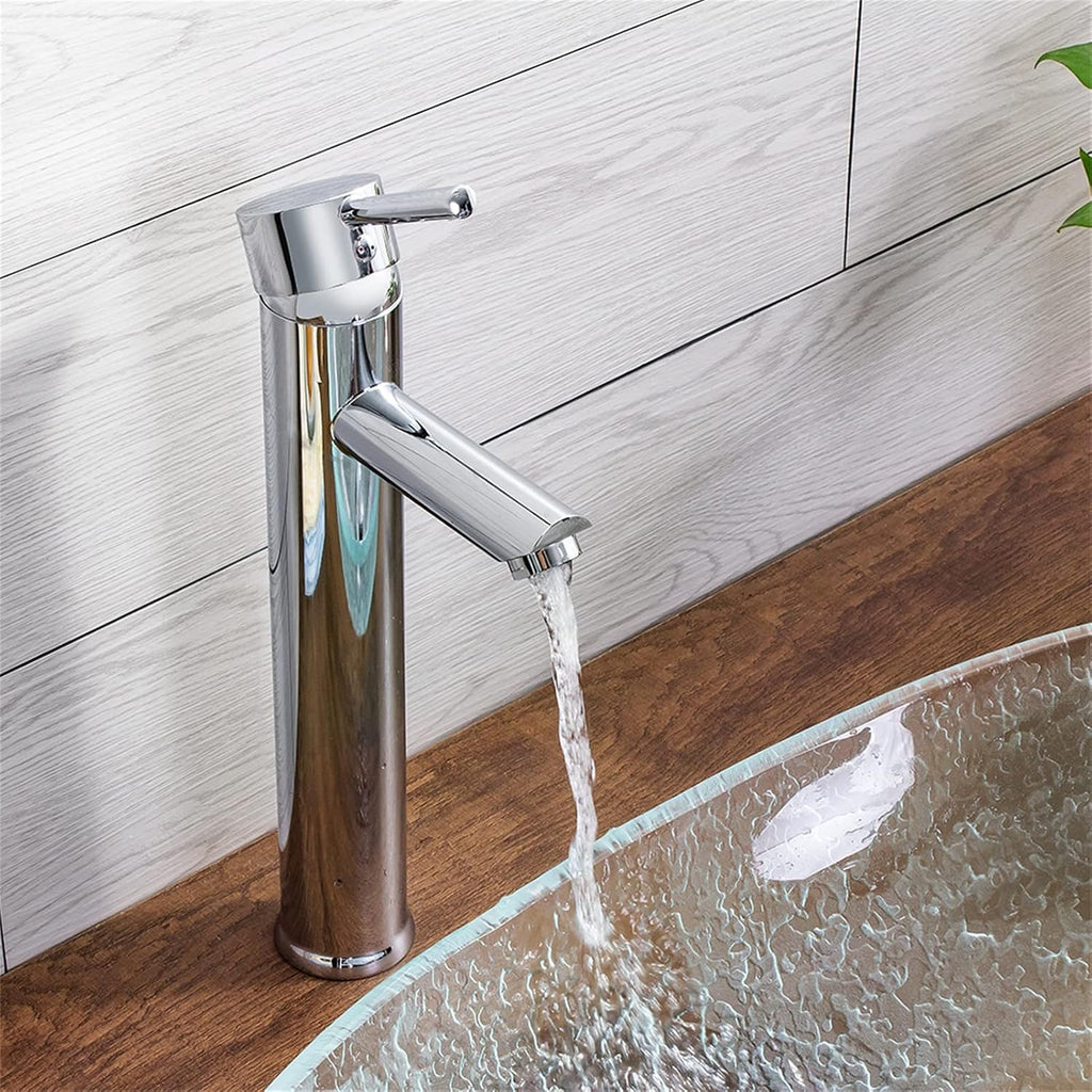 Tempered Glass Vessel Bowl Sink, Top Mount Installation Bathroom Sinks Above Counter, Oval Boat Vanity Countertop Sink Bowl with Chrome Faucet,Single Basin Set (Complete Set)