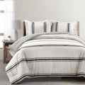 Lush Decor Farmhouse Stripe Reversible Cotton Comforter Set, 3 Piece Set, Full/ Queen, Black - Cozy Farmhouse Bedding Set - Rustic Decor - Striped Comforter - Modern Farmhouse Bedroom Decor