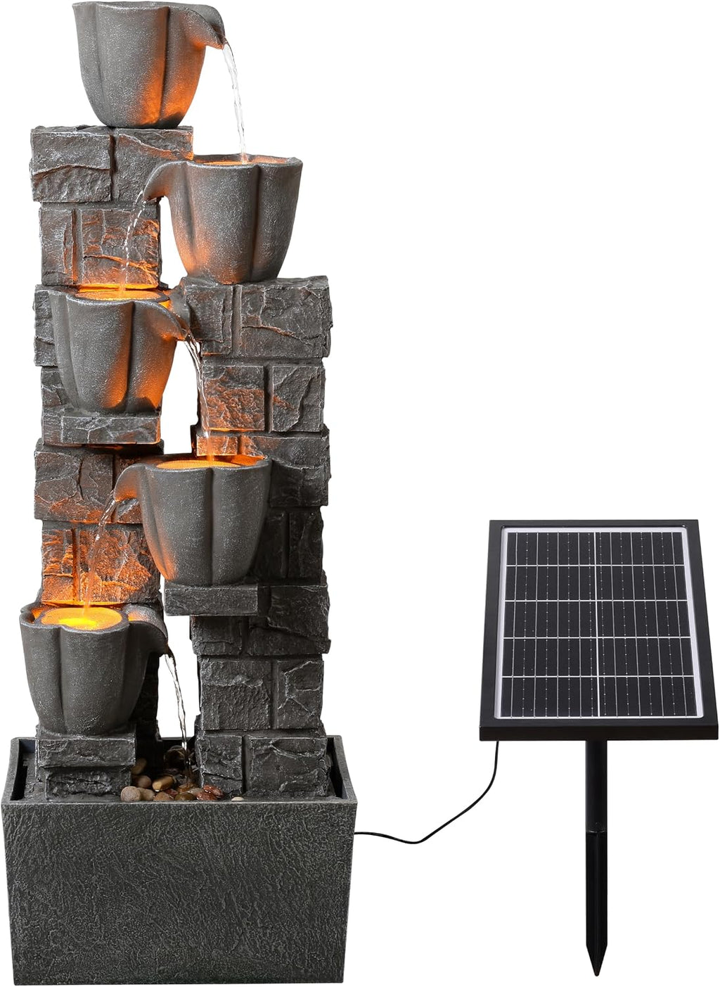 36.2'' Tall Solar Powered 4 Tiers Water Fountain, Floor-Standing Tulip Design Outdoor Waterfall Fountain, Natural Cascading Water Feature Decor for Garden, Backyard, Lawn, Yard Landscape