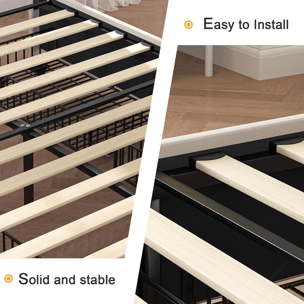 VECELO Full Size Bed Frame with 4 Storage Drawers & Adjustable Headboard, Built-in Charging Station, Upholstered Bedframe with Wood Slats Support, Beige