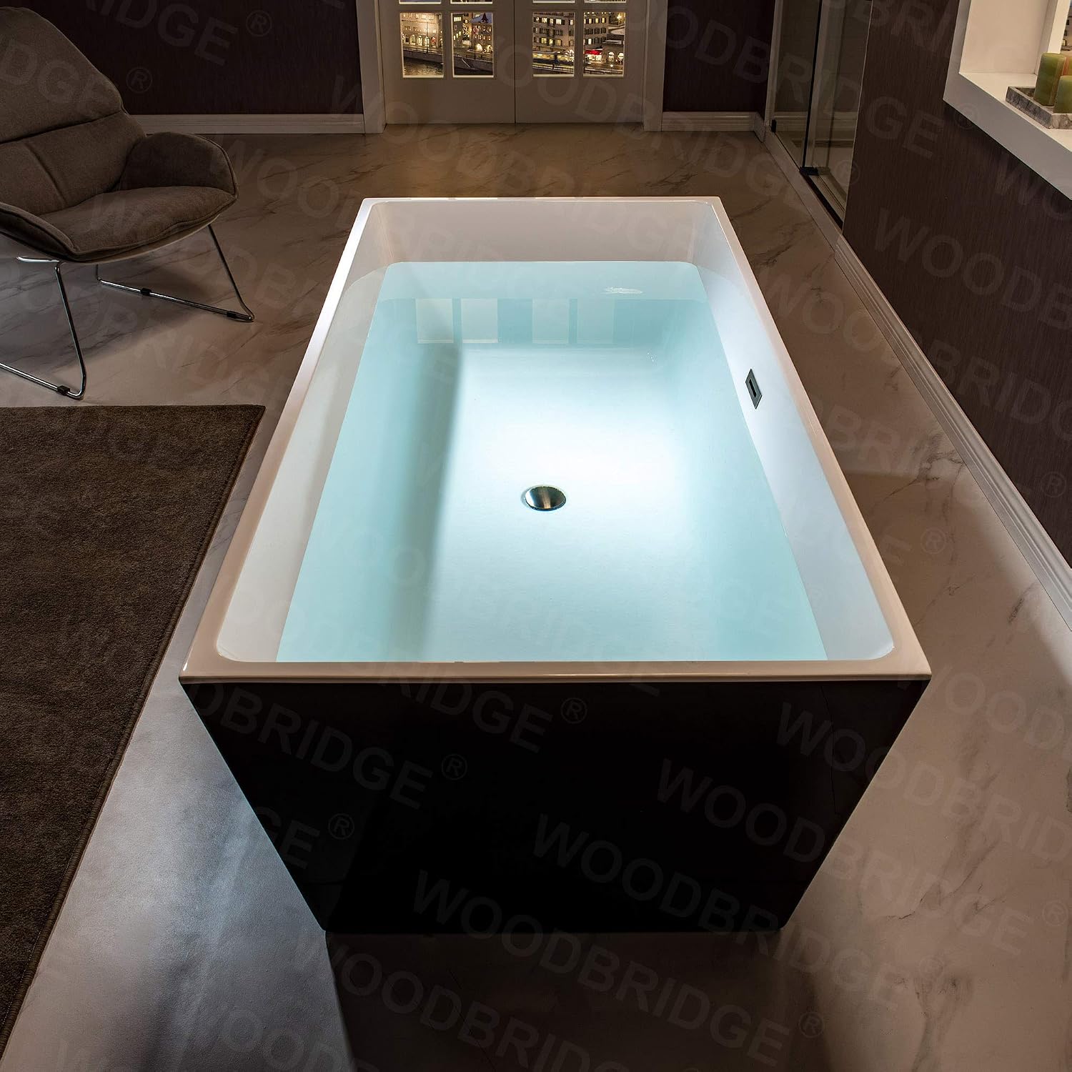 WOODBRIDGE 67' Acrylic Freestanding Bathtub Contemporary Soaking Tub, Black Acrylic (Brushed Nickel Drain/Overflow),B1812 Black -B/N-Drain &O