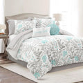Lush Decor Aprile Soft Reversible Floral Comforter Set, 8 Piece Set, Queen, Blue & Gray - Floral Bedding Set - Queen Sized Comforter Full - Blue Gray Bedding - Spring Home Decor - Cottage - Farmhouse