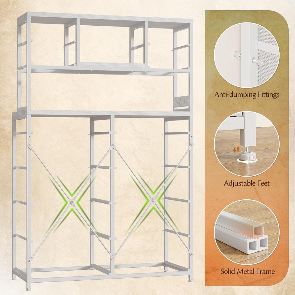 EnHomee 62.8' H Dresser for Bedroom with Multiple Fabric Drawers,White Dresser with Charging Station and LED Lights,Dressers & Chests of Drawers for Bedroom, Steel Frame & Wooden Top, Entryway