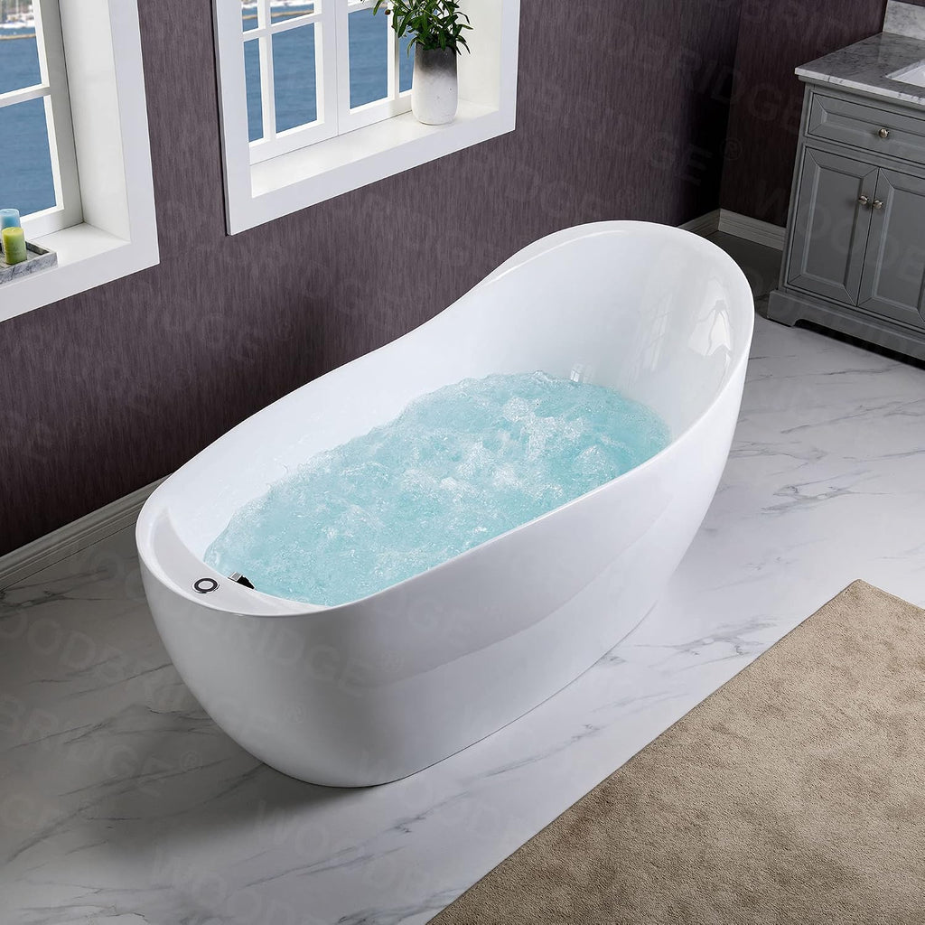 WOODBRIDGE 67' Acrylic Freestanding Bathtub Contemporary Soaking Chrome Overflow and Drain,White Air Bubble Tub