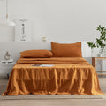 EVERLY Linen Sheets Set Queen Size,100% French Stonewash Pure Linen Sheets Set,4Pieces (1Flat Sheet,1Fitted Sheet,2Pillowcase) Suitable for Hot Sleepers,Deep Pocket Natural Bedding Set-Caramel-Queen